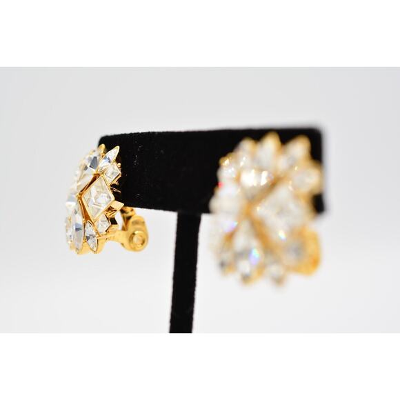 Monet Vintage Crystal Clip On Earrings Square Rhinestone Gold Signed 1980s Bin4 - Picture 3 of 12